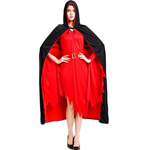 THTMS Unisex Cosplay Christmas Halloween Witch Party Reversible Hooded Adult and Kids Vampires Cape Cloak?Dual-Layer Black and red ?-S  Hooded-