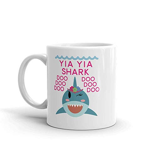 Shark Yia Yia Ceramic Coffee Mug - Cup -11 oz--  Birthday Mothers Day Christmas For Mom Mother Grandma
