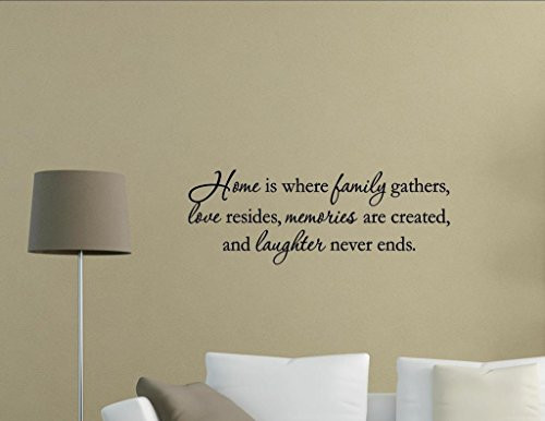 Vinyl Quote Me Home is Where Family Gathers  Love Resides  Memories are Created and Laughter Never Ends- Vinyl Wall Saying Quote Words Decal