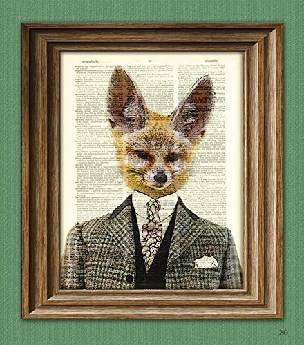 Flavio the Fennec Fox In a Suit Illustration Beautifully Upcycled Dictionary Page Book Art Print