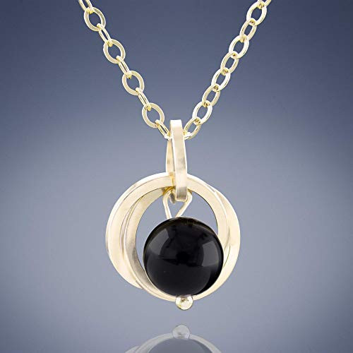 Dainty Real Black Onyx Pendant Necklace with 14k Gold-filled Circles Simple Jewelry Gift Idea for Women - 20