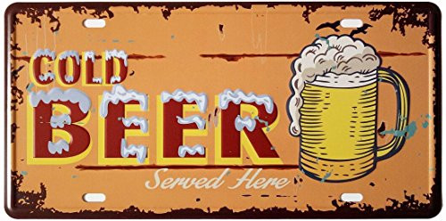 ERLOOD Cold Beer Retro Vintage Auto License Plate Tin Sign Embossed Tag Size 6 X 12