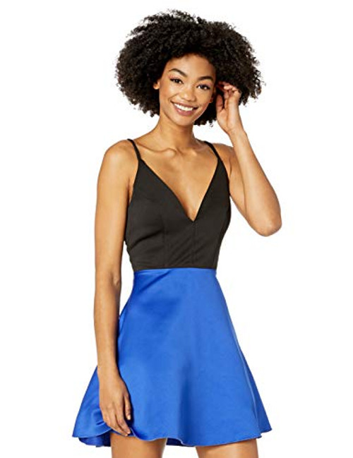 Speechless Juniors Vneck Fit and Flare Dress  Black-Blue  5