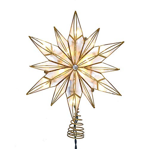 Kurt S- Adler Kurt Adler 10-Light 12-Point Capiz Star and Center Gem Treetop  Gold  White