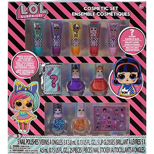 Townley Girl L-O-L Surprise Super Sparkly Cosmetic Set with Lip Gloss Nail Polish and Nail Stickers 11 CT Townley Girl L-O-L Surprise Super Sparkly Cosmetic Set with Lip Gloss Nail Polish and Nail Stickers 11 CT