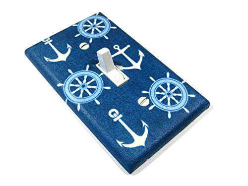 Navy Blue Anchor Wheel Light Switch Cover Nautical Nursery Decor