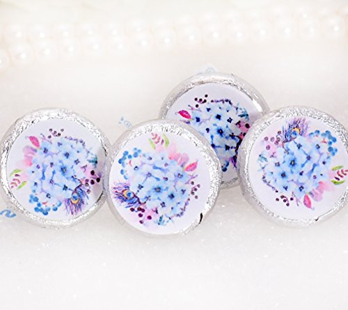 324 Blue Hydrangea Stickers for Hershey Kisses  Hydrangea Wedding Stickers  Blue Boho Floral Favor Labels