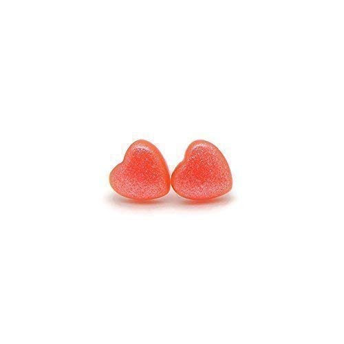 8mm Red Heart Earrings on Plastic Posts for Metal Sensitive Ears