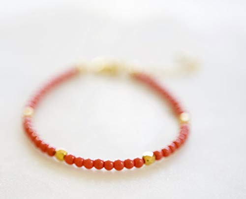 Pink Coral and Gold Bead Adjustable Bracelet Pink Coral and Gold Bead Adjustable Bracelet