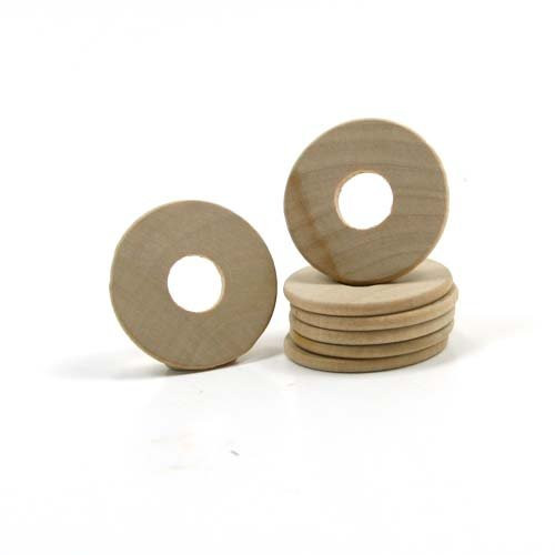 Mylittlewoodshop - Pkg of 12 - Washer - 1 inch in Diameter with 3-8 inch Hole and 1-8 inch Thick Unfinished Wood-WW-WND100-12-