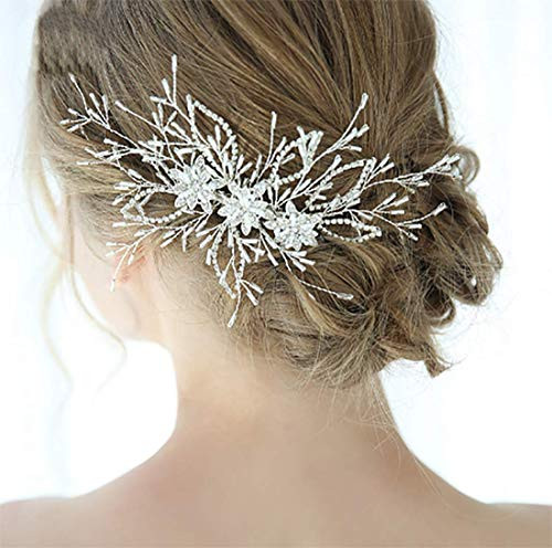 Chargances Bridal Silver Hair Comb Bridal Beads Hair Comb Hair Vine Comb Crystal Hair Comb Rhinestone Hair Comb Wedding Headpiece Bohemia Hair Accesso