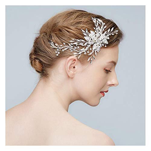 Chargances Bride Floral Silver Hair Pin Wedding Silver Rhinestone Hair Pin Crystal Hair Pin Wedding Silver Hair Piece Sparkle Boho Simple Delicate Han