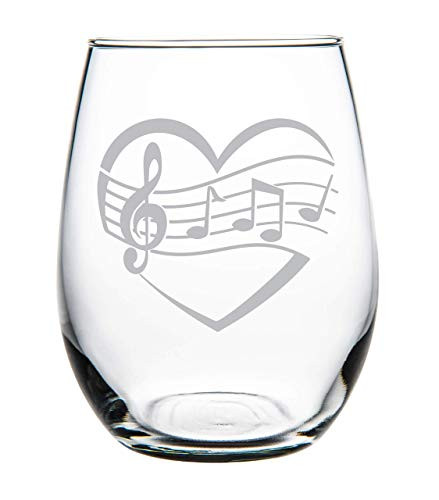 C M Heart  Music 15 oz- stemless wine glass