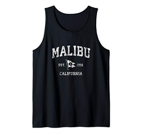 Malibu CA Vintage Nautical Boat Anchor Flag Sports Tank Top