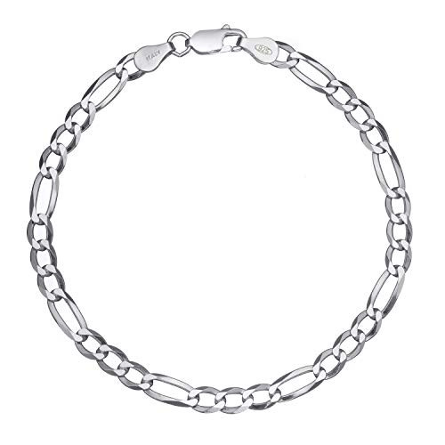 Solid 925 Sterling Silver Mens Italian 5mm Figaro Link Chain Bracelet - 7