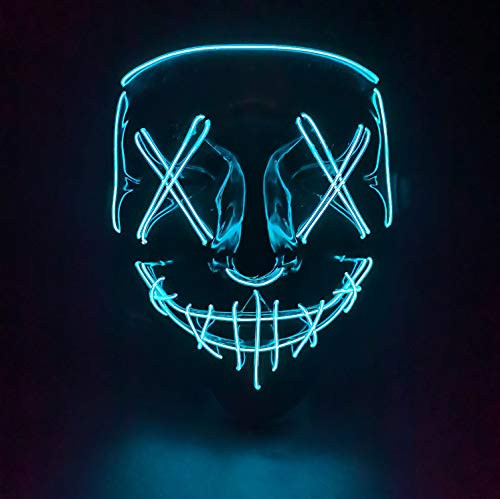Aeeker Halloween Scary Mask LED Light Up Masks for Halloween Festival Cosplay Costume-Blue-