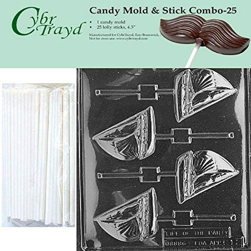 Cybrtrayd 45St25-K012 Sailboat Lolly Chocolate Candy Mold with 25 Cybrtrayd 4-5 Lollipop Sticks