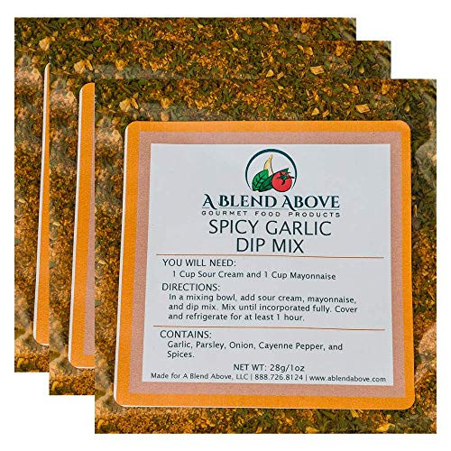 A Blend Above Spicy Garlic Dip Mix for Gourmet Appetizers for Parties  1 oz Packet -3 Pack-