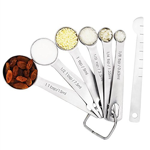 Stainless Steel Measuring Spoons, 18/8 Stainless Steel Measure Spoon Set of 7 with Measuring Stick for Baking and Cooking