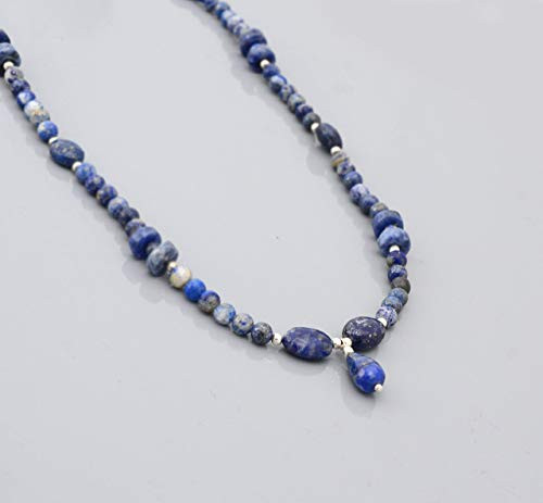 Blue Lapis Lazuli Beads Necklace Strand with Sterling Silver December Birthday Gift Beaded Jewelry Blue Lapis Lazuli Beads Necklace Strand with Sterling Silver December Birthday Gift Beaded Jewelry