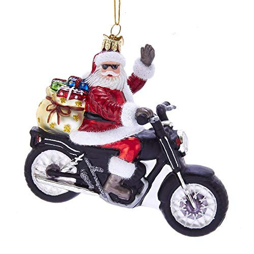 Kurt Adler Noble Gems Santa on Motorcycle Glass Hanging Ornament  5-5 inches Tall