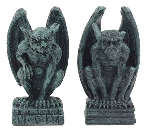 Ebros Notre Dame Guardian Mini Gargoyle Statue Set of 2 Miniature Fairy Garden Gargoyle Figurine Pair 2-5 Tall