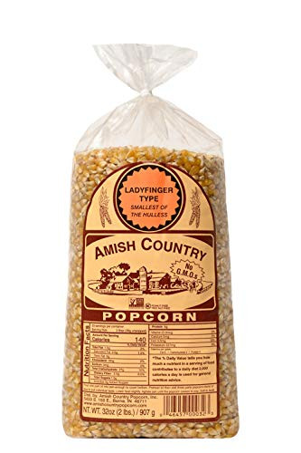 Amish Country Popcorn - 2 lb Bag - Ladyfinger Popcorn Kernels - Old Fashioned with Recipe Guide -Ladyfinger - 2 lb Bag-