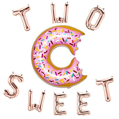 Rose&Wood 16" Two Sweet Balloons Donut, Birthday Decor 2nd Birthday Party,Baby Birthday Party, 2nd Birthday Sweet Balloon Letters