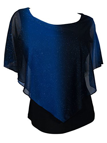 eVogues Plus Size Layered Poncho Top with Glitter Detail Royal Blue - 2X