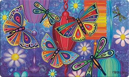 Toland Home Garden Bright Wings 18 x 30 Inch Decorative Floor Mat Colorful Butterfly Dragonfly Flower Lantern Doormat