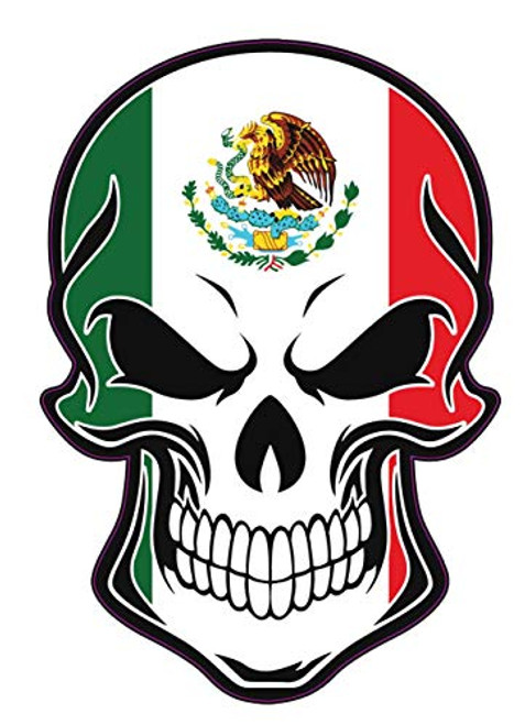 WickedGoodz Mexico Flag Skull Vinyl Decal - Mexican Bumper Sticker - Proud Mexico Flag Gift