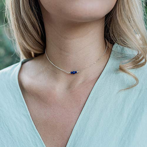 Dainty lapis lazuli gemstone choker necklace in 925 sterling silver - 12 with 2 adjustable extender - September birthstone Dainty lapis lazuli gemstone choker necklace in 925 sterling silver - 12 with 2 adjustable extender - September birthstone