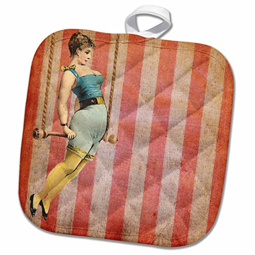 3D Rose Vintage Easter Bunny in Glasses Digital Art Pot Holder  8 x 8