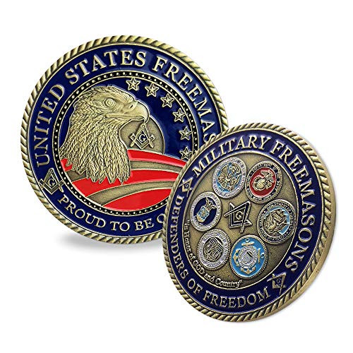 Freemasons Proud Military Family Challenge Coin Blue Lodge of Masonic Veteran Collection Gift