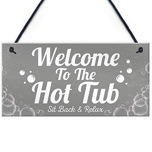Meijiafei Welcome Sign Hot Tub Signs and Plaques Garden Signs Summer House Plaque Keepsake 10 X 5