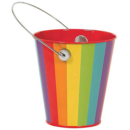 Amscan 432589-9 Metal Bucket w-handle Rainbow 1 piece Party Accessory