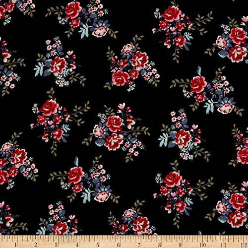 Fabric Merchants Rayon Challis Mini Floral Bouquet Black-Red Yard Fabric Merchants Rayon Challis Mini Floral Bouquet Black-Red Yard