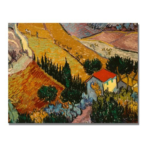 Landscape With House by Vincent van Gogh  18x24-Inch Canvas Wall Art