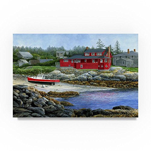 Red House Red Boat by John Morrow  12x19-Inch Canvas Wall Art