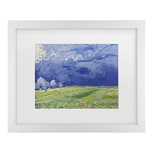 Trademark Fine Art Wheatfields Under Thundercloud by Vincent Van Gogh  Matte  Distressed White Frame 11x14-Inch  White White 11x14 Trademark Fine Art Wheatfields Under Thundercloud by Vincent Van Gogh  Matte  Distressed White Frame 11x14-Inch  White White 11x14