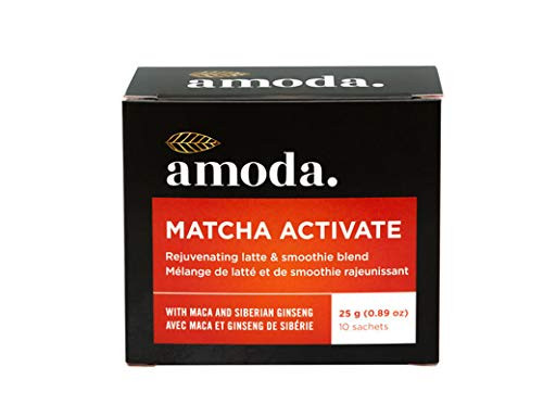 Amoda Matcha Activate Singles- Organic adaptogenic coffee alternative- A delicious matcha latte spiked with Matcha - Maca - Eleuthro A Rejuvenating c