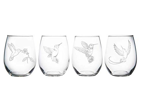 C M Hummingbird stemless wine glass -set of 4-