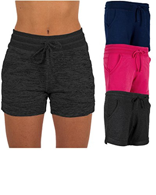 Sexy Basics Womens 3 Pack Active Wear Lounge Yoga Gym Casual Sport Shorts -3 Pack -Navy-Charcoal-Pink  X-Large-