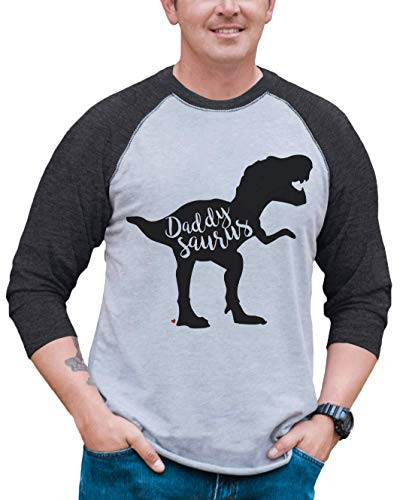 7 ate 9 Apparel Mens Daddysaurus Dinosaur Raglan Tee Large Grey