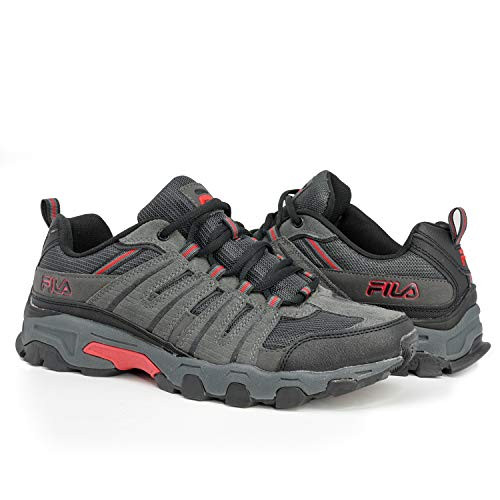 Fila Mens Westmount Hiking Outdoor Athletic Sneaker  Grey-Black-Red  9