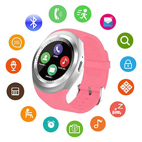 Bluetooth Smart Watch Unlocked Cell Phone Watch with SIM Card Slot Smartwatch for Samsung LG HTC Sony Google Huawei Xiaomi Android Smart Phones -Pink-