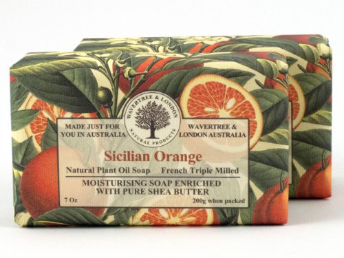 Wavertree and London Natural Plant Oil French Triple Milled Moisturizing Soap with Pure Shea Butter 7 oz each Sicilian Orange -2-Pack-