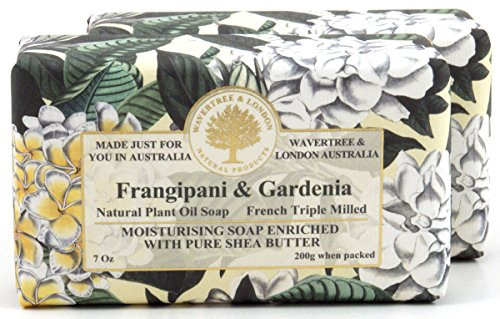 Wavertree and London Natural Plant Oil French Triple Milled Moisturizing Soap with Pure Shea Butter 7 oz each Frangipani and Gardenia -2-Pack-
