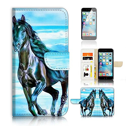 ( For iPhone 7 Plus ) Flip Wallet Case Cover and Screen Protector Bundle A20254 Horse Paint