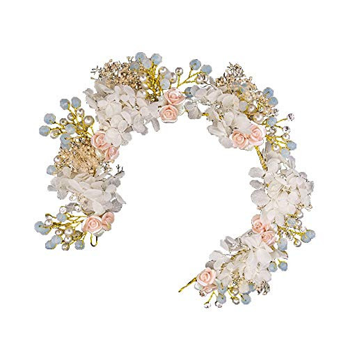 Floral Bridal Headband for Women  Beach Wedding Headpiece Hair Accessory Tiara for Brides Pink Floral Bridal Headband for Women  Beach Wedding Headpiece Hair Accessory Tiara for Brides Pink